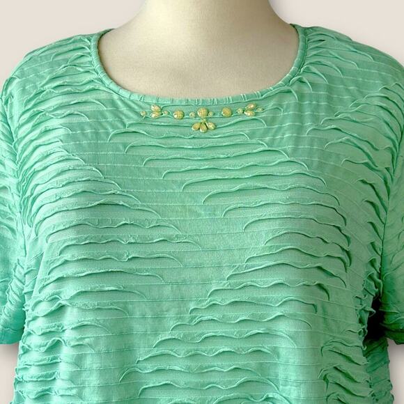 Alfred Dunner Short Sleeve Ruffled Tiered Top Blouse Stretch Pullover 2X Green - Picture 4 of 13